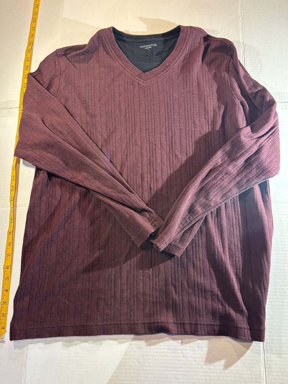 Covington Men's Ribbed V-Neck Layered Look Long Sleeve Shirt Size Large
